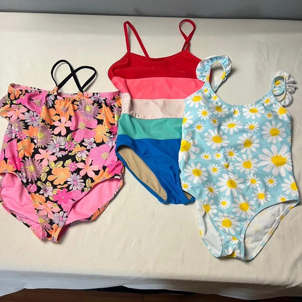 Lot of 3 Wonder Nation Old Navy Shein Swimsuits Girls‎ Swimwear Bundle Size L M